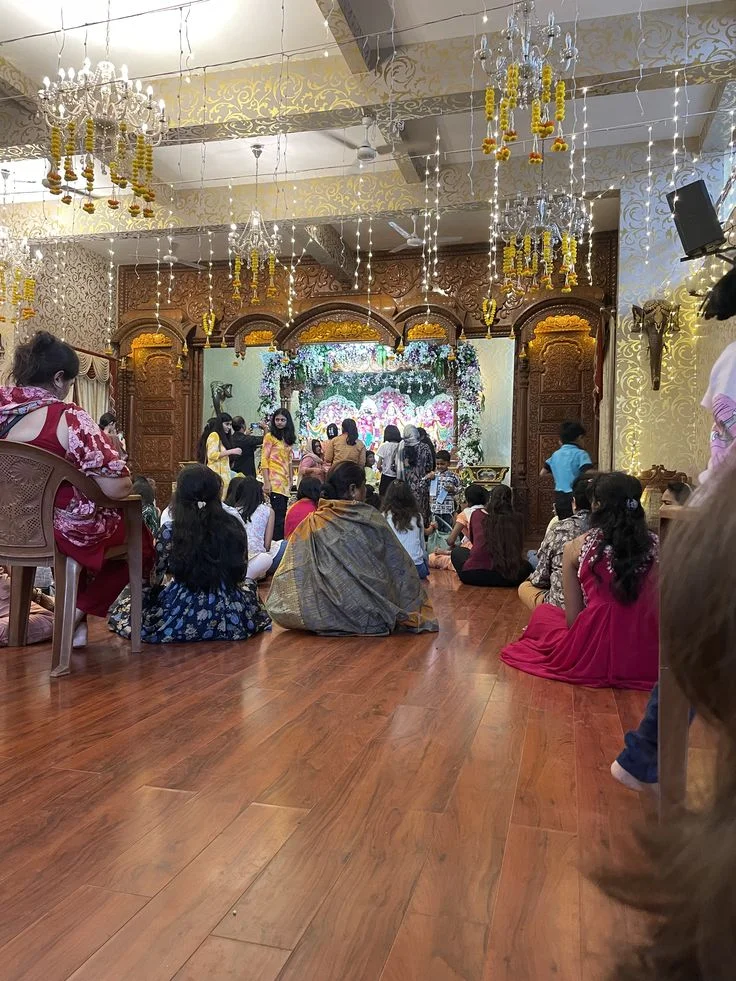 Youth chanting with instruments in Mayapur